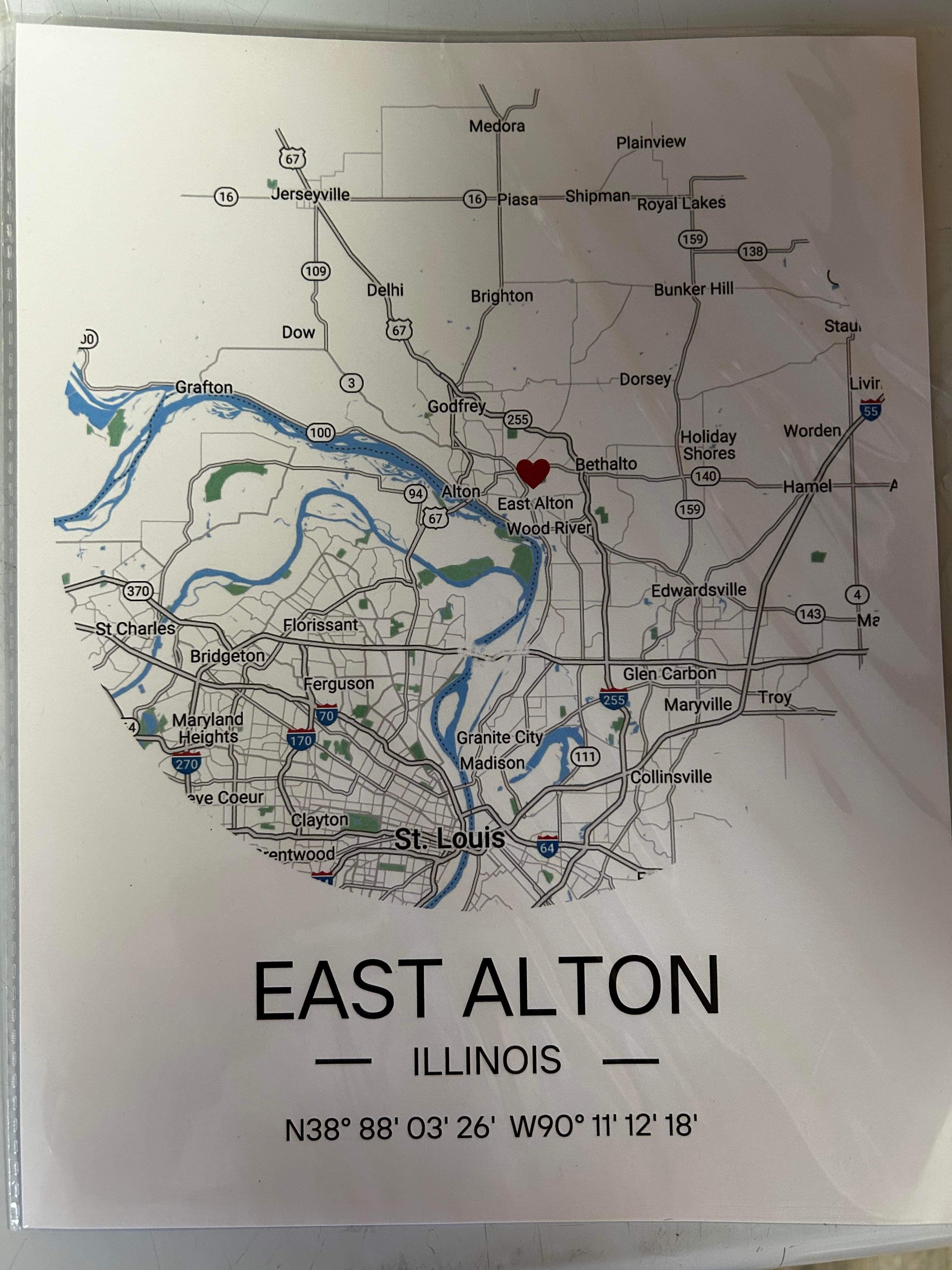 Local Map Print with Heart - STL Metro East Cities
