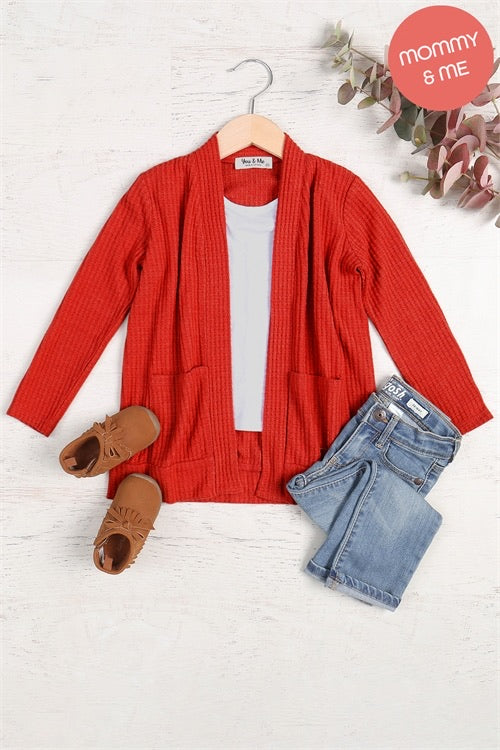 Kid's Waffle Pocket Cardigan | Rust | Mommy and Me