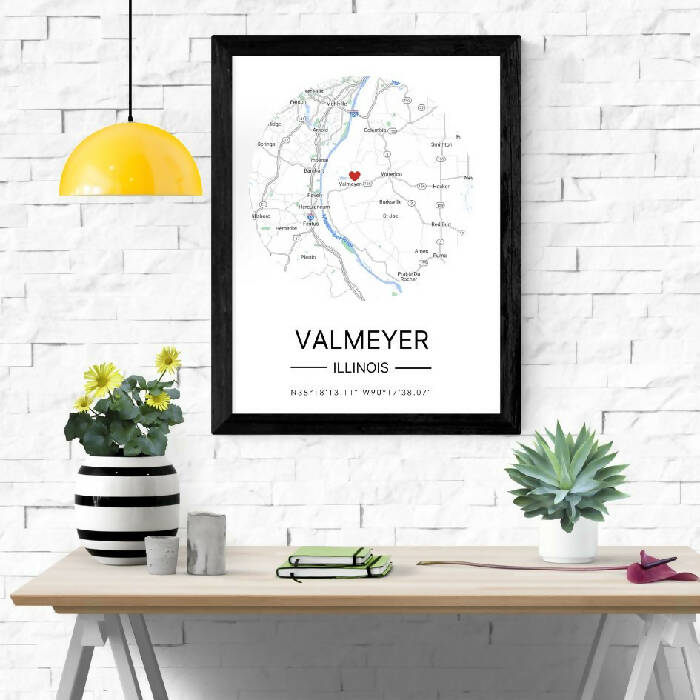 Local Map Print with Heart - STL Metro East Cities