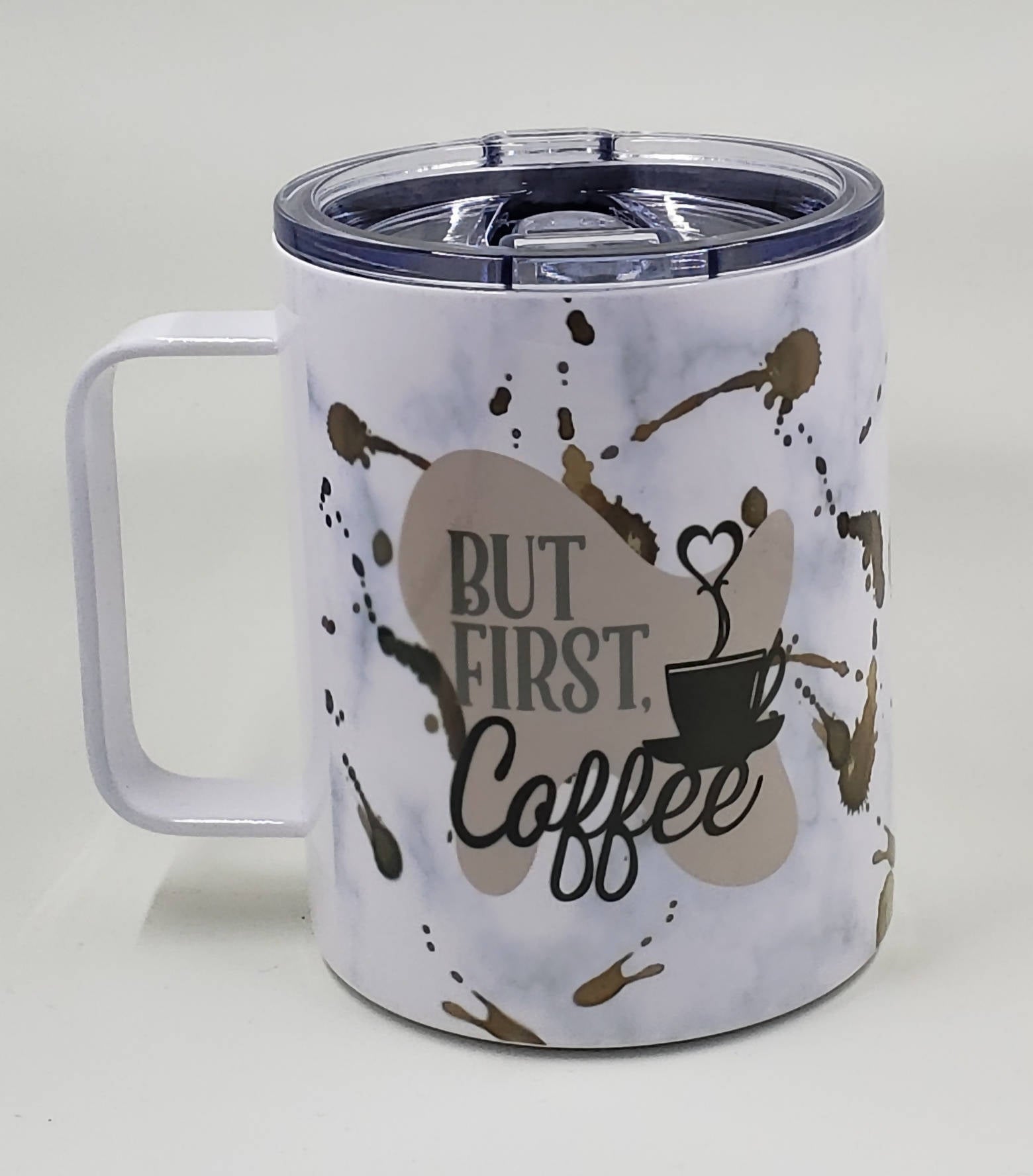 12oz. Stainless Coffee Mug with Lid - But First Coffee