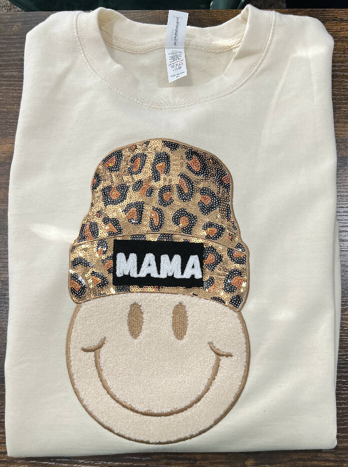 MAMA Smiley Face Cream Sweatshirt
