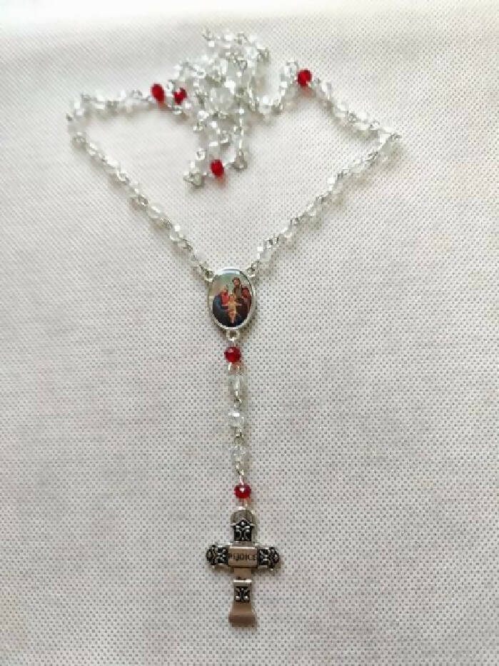 R #204 Rosary 59 Beads AB Clear Crystal