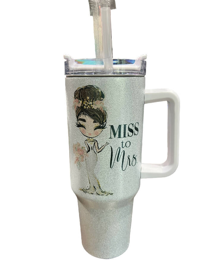 Miss to Mrs 40 oz quencher tumbler (glitter)