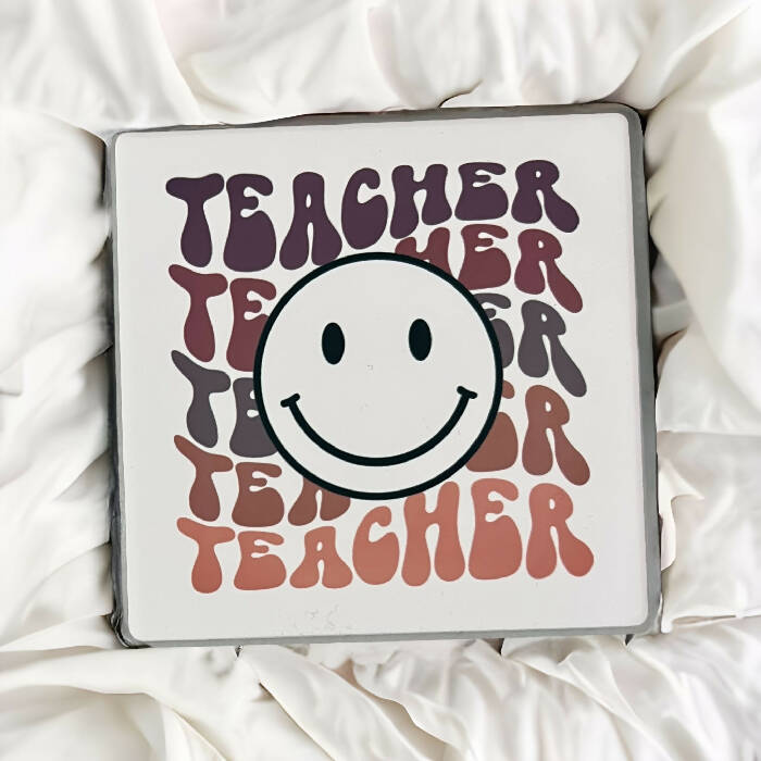 Retro Teacher smiley face coaster