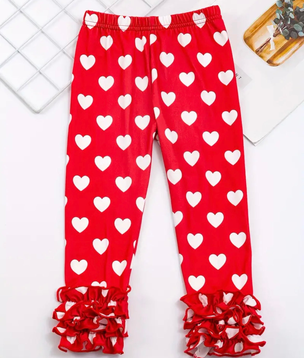 Red and white heart Valentines ruffle icing Leggings