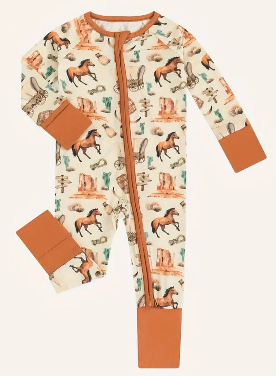 Horse country zip up jammies