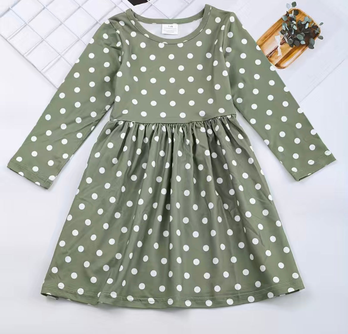 Green polka dot Fall Dress