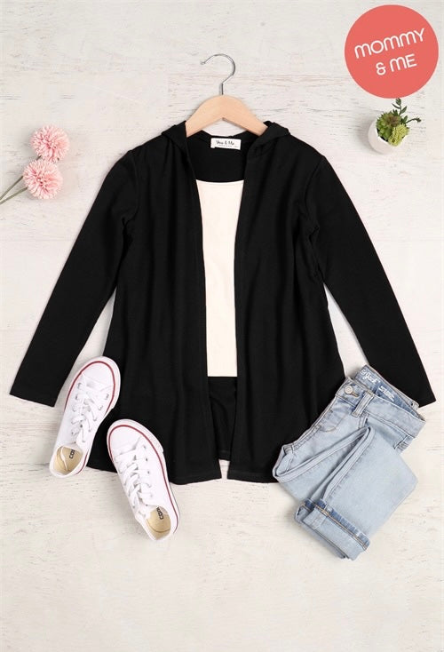 Kids's Long Sleeve French Terry Hoodie Cardigan | Black | Mommy and Me