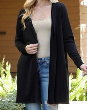 Women's Long Sleeve French Terry Hoodie Cardigan | Black | Mommy and Me