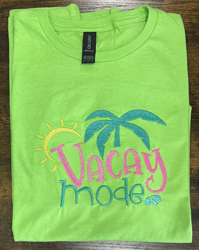 Vacay mode embroidered short sleeve tee