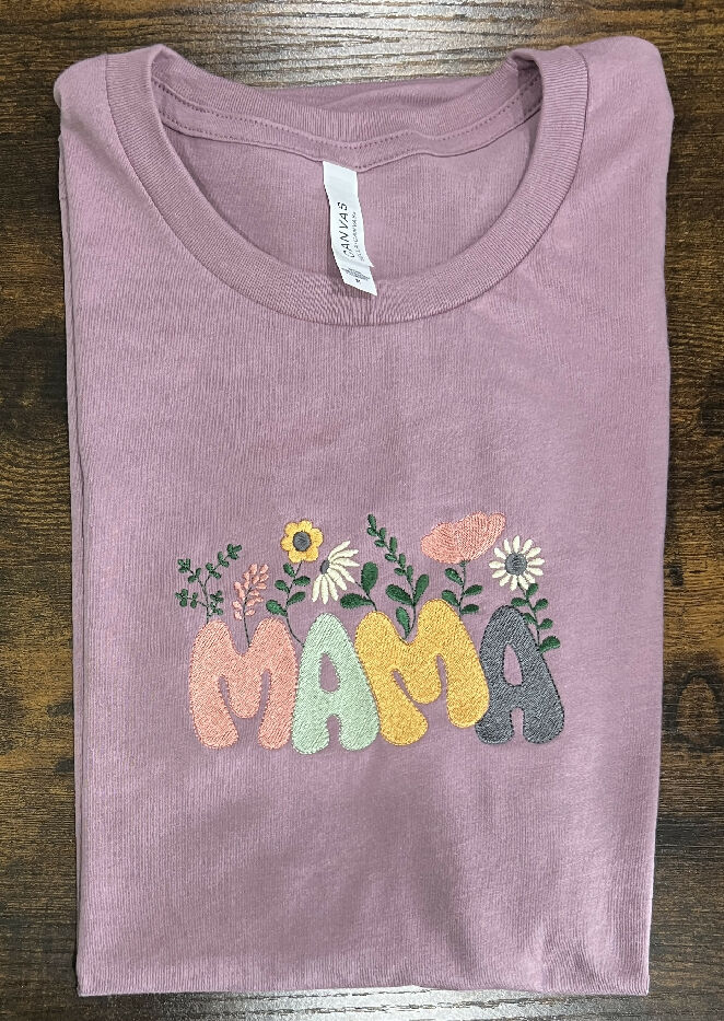 MAMA flowers embroidered short sleeve tee