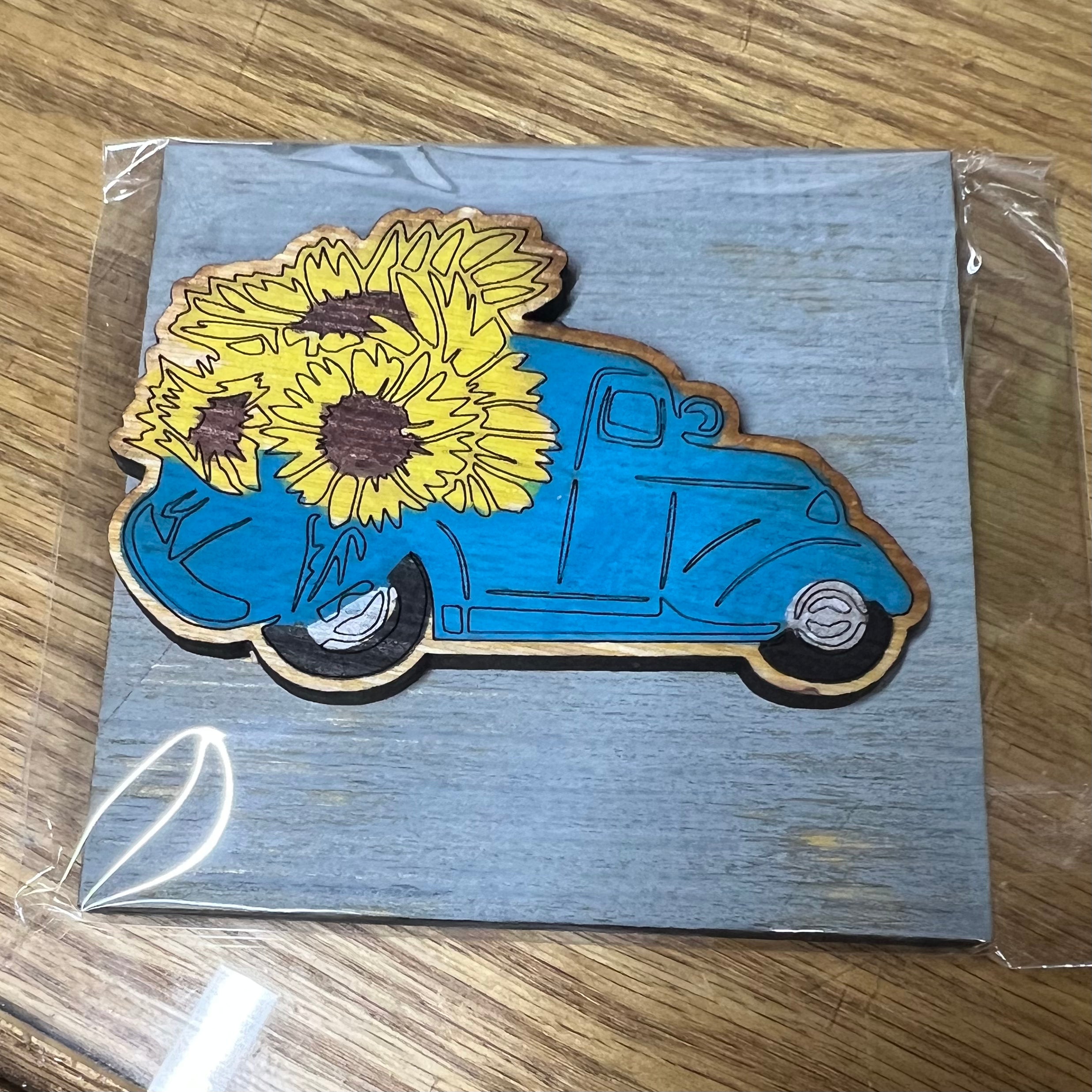 Vintage Blue Truck with Sunflowers Square interchangeable insert