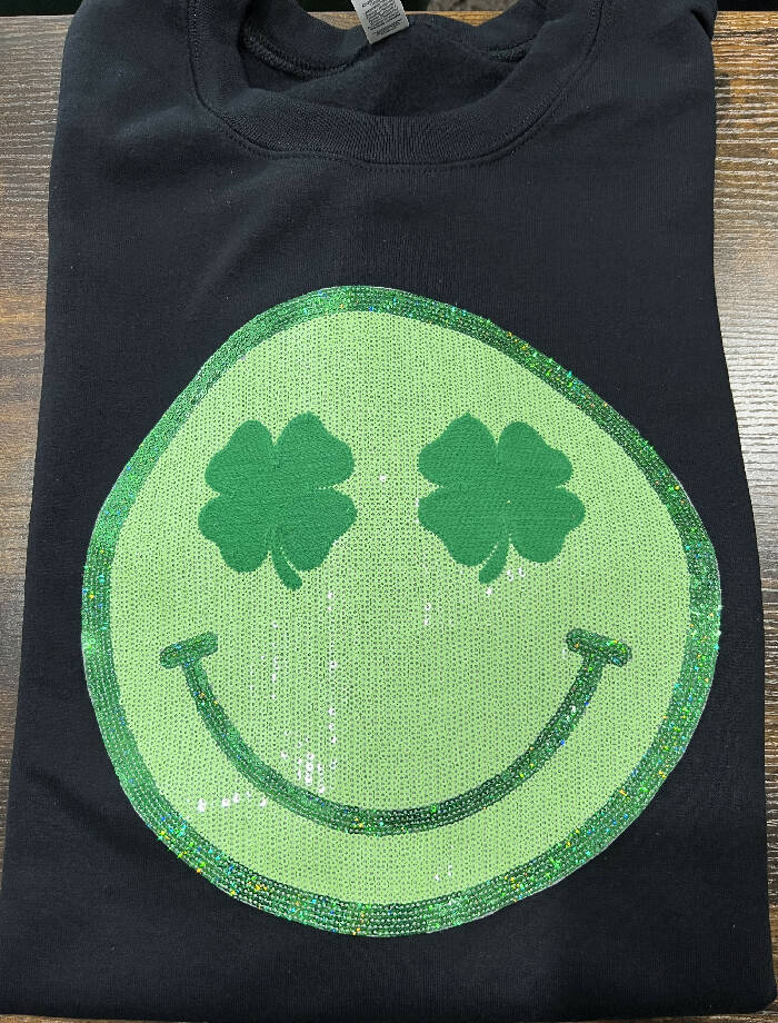Smiley Face (shamrock eyes) Black Sweatshirt