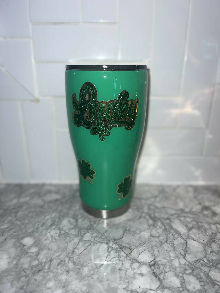 30oz lucky green and glitter cup