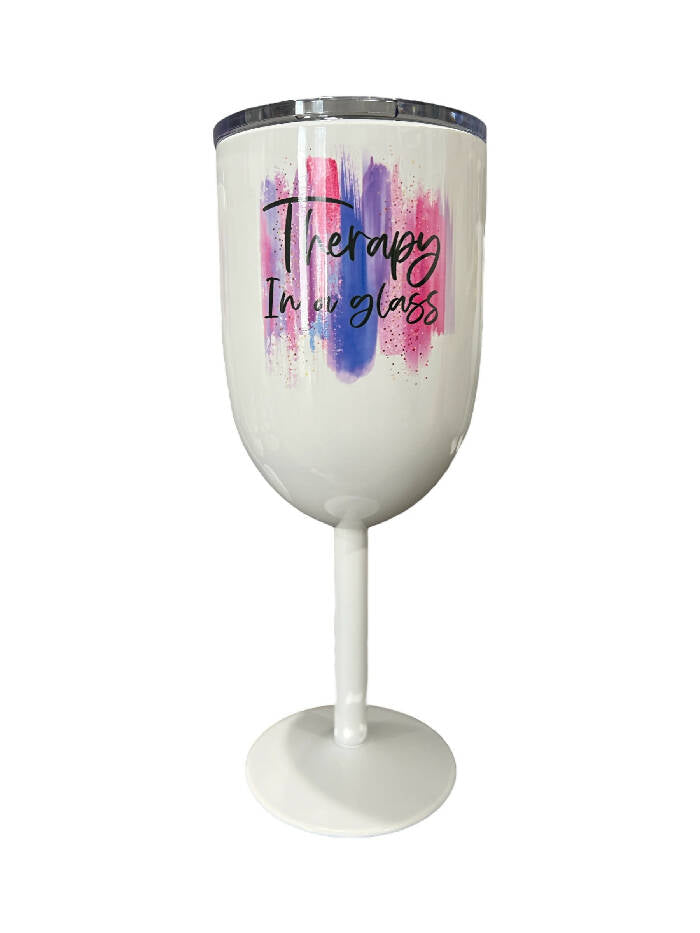 Therapy in a glass stemmed wine tumbler