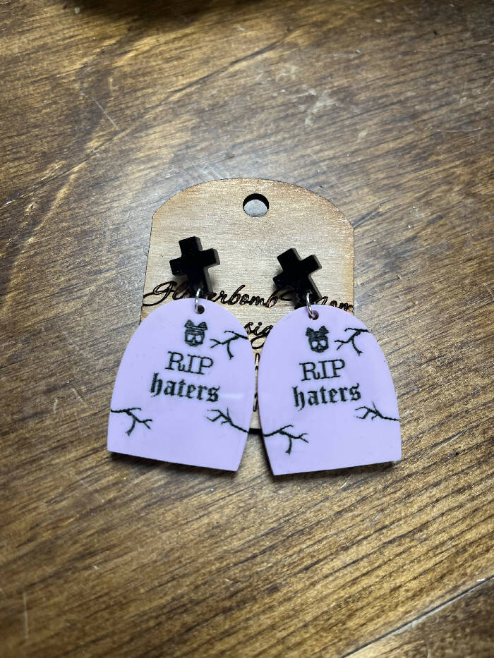 Rip haters tombstone acrylic earrings