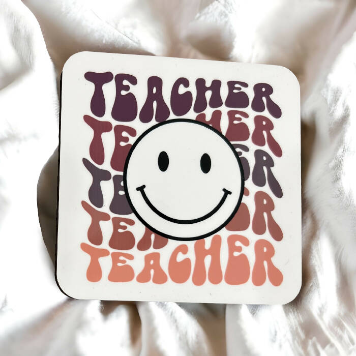 Retro Teacher smiley face coaster