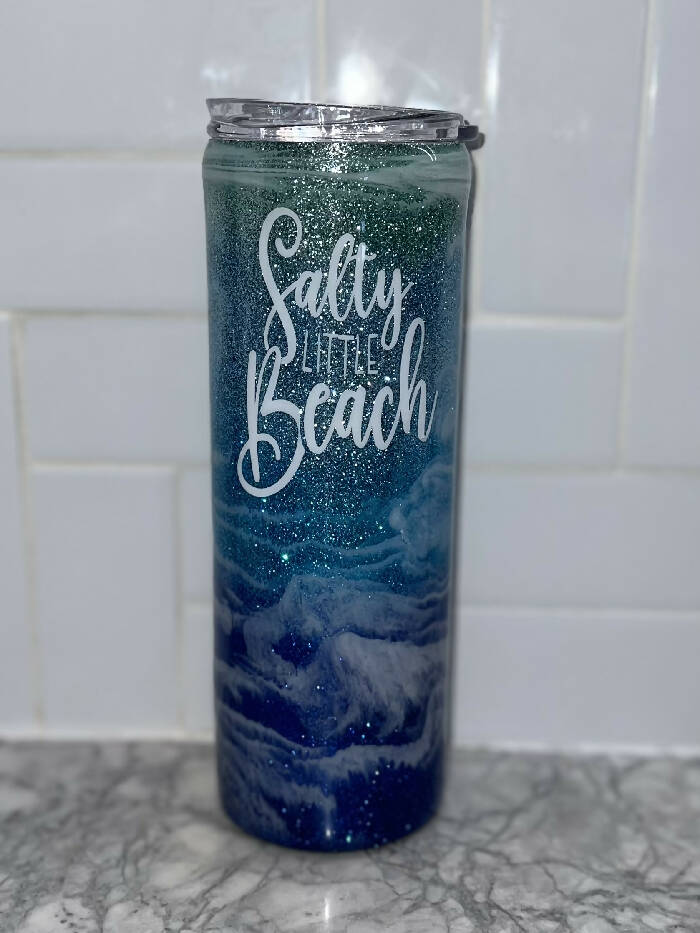 20oz Salty little beach glitter cup