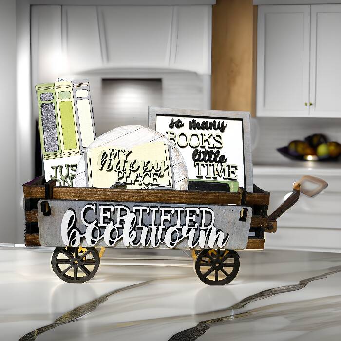 Book lover wagon & base sign interchangeable inserts set