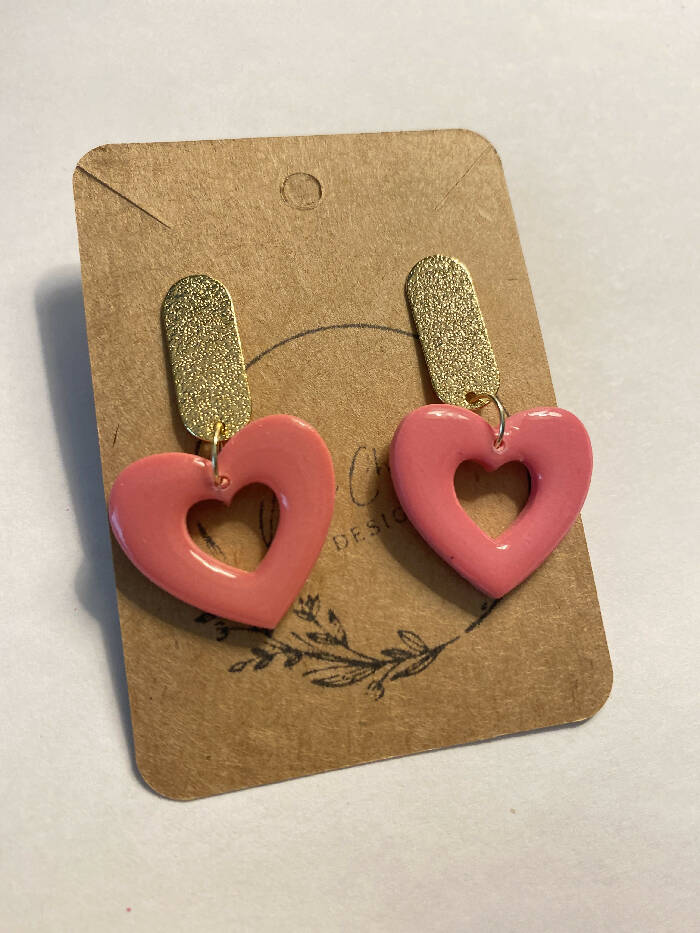 Pink window heart with resin and gold bar