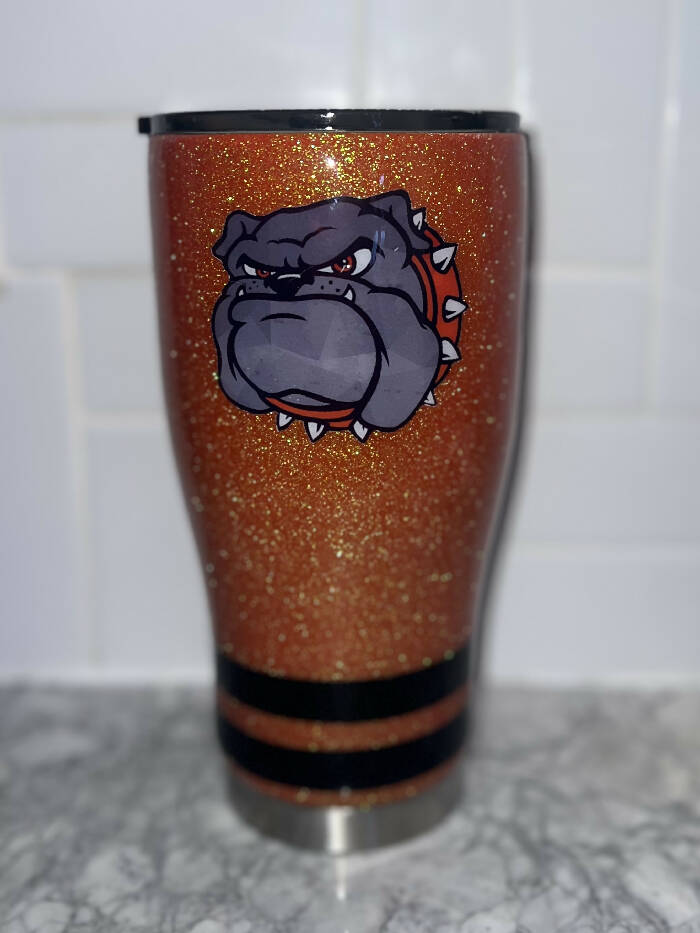 30oz orange glitter bulldog cup