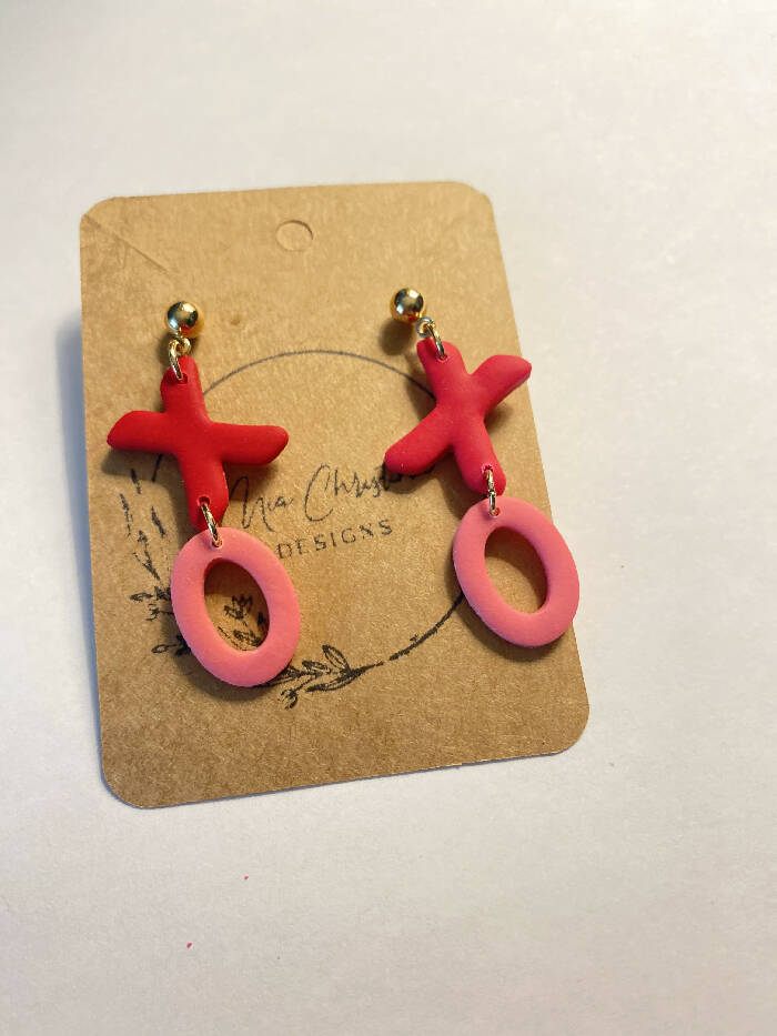Hot pink and light pink XO dangles