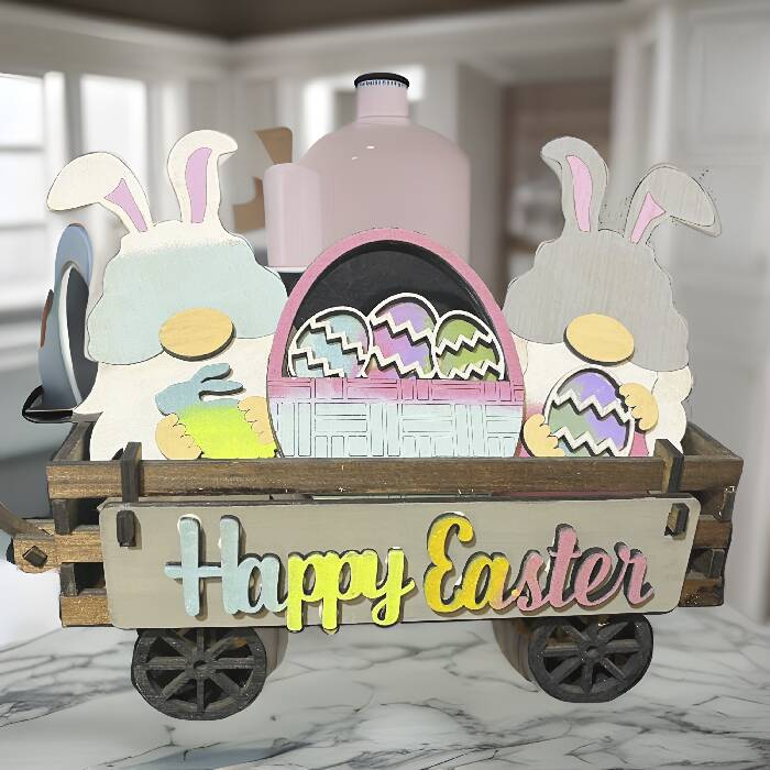 Happy Easter gnome interchangeable wagon & sign base inserts set