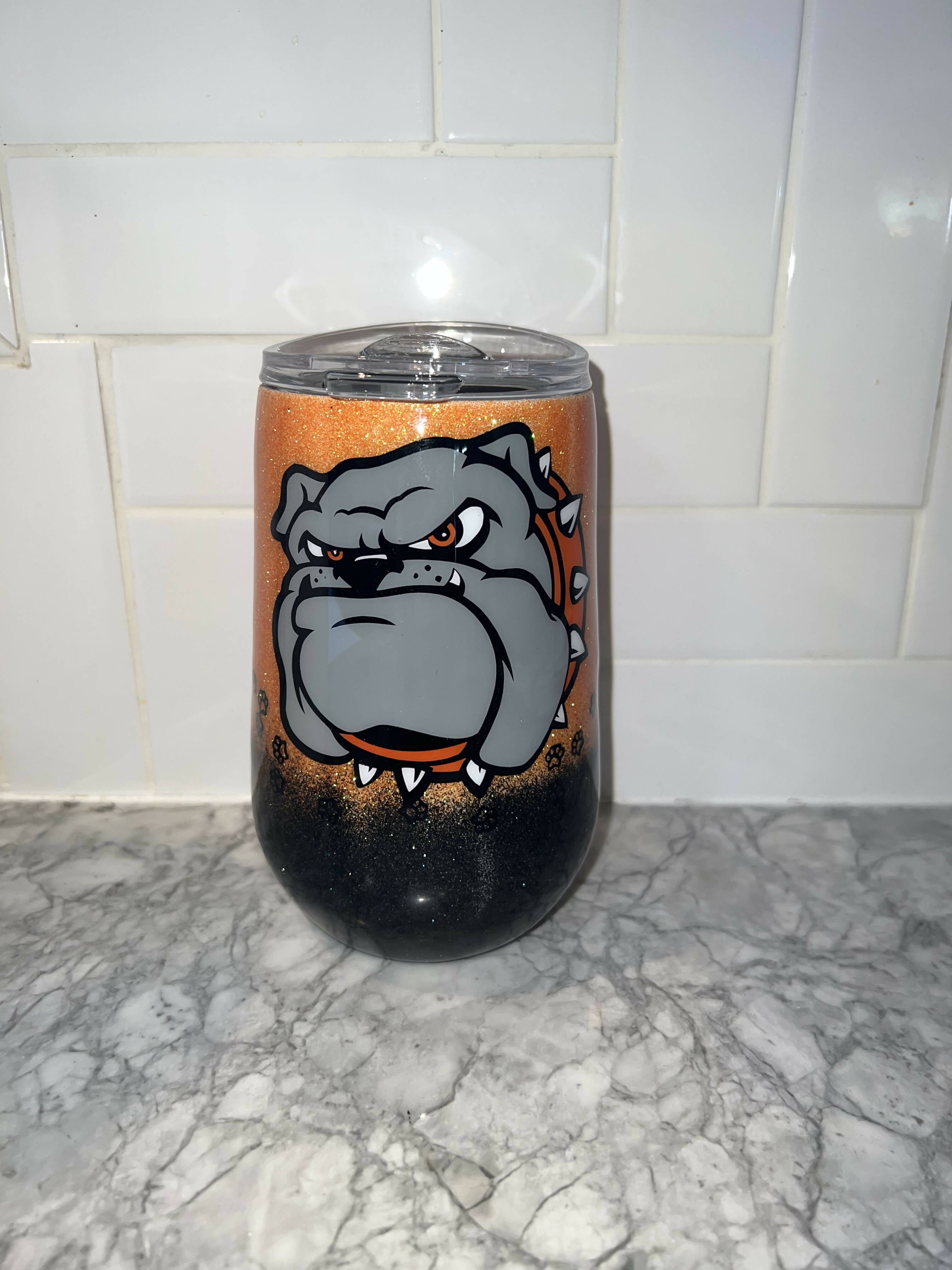16oz glitter bulldog wine cup