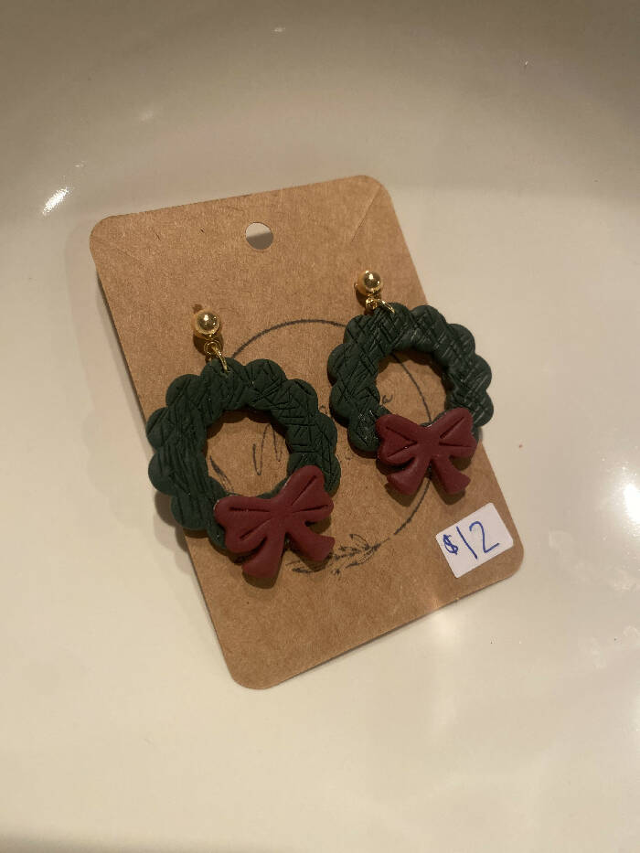 Wreaths with maroon bows