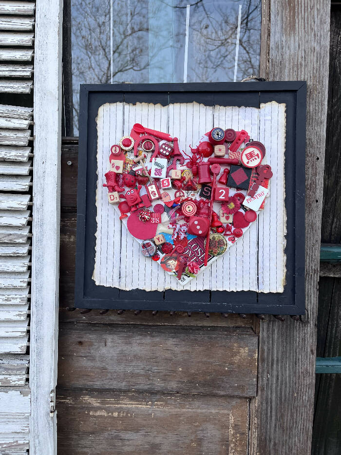 Red assemblage art heart