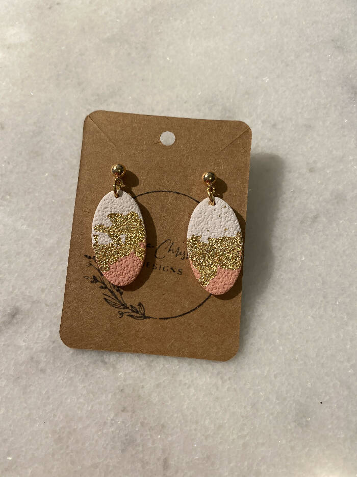 Peach, gold, white ovals with ball stud