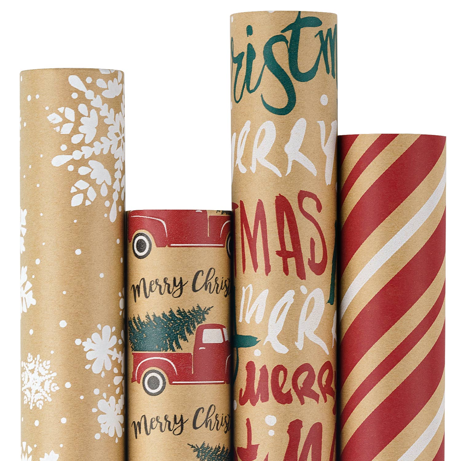 XMAS Kraft Wrapping Paper, Recycled Paper Roll Bundle