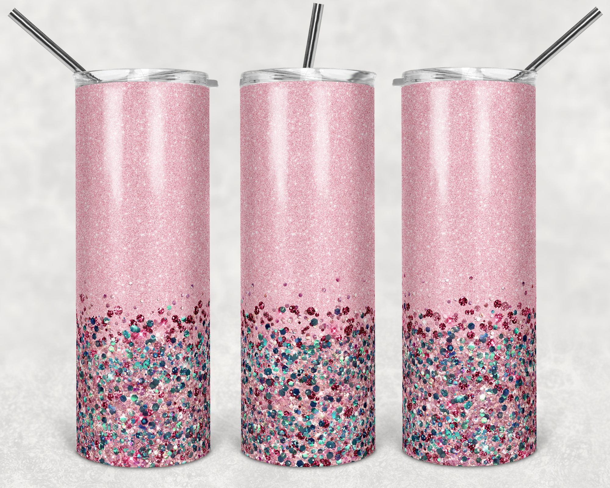 Pink Glitter with Confetti Glitter - 20oz Tumbler