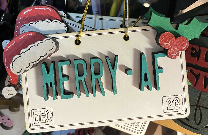Merry AF license plate Christmas ornament
