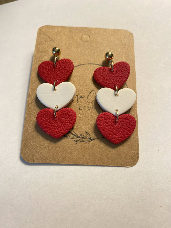 Red and white triple heart dangle