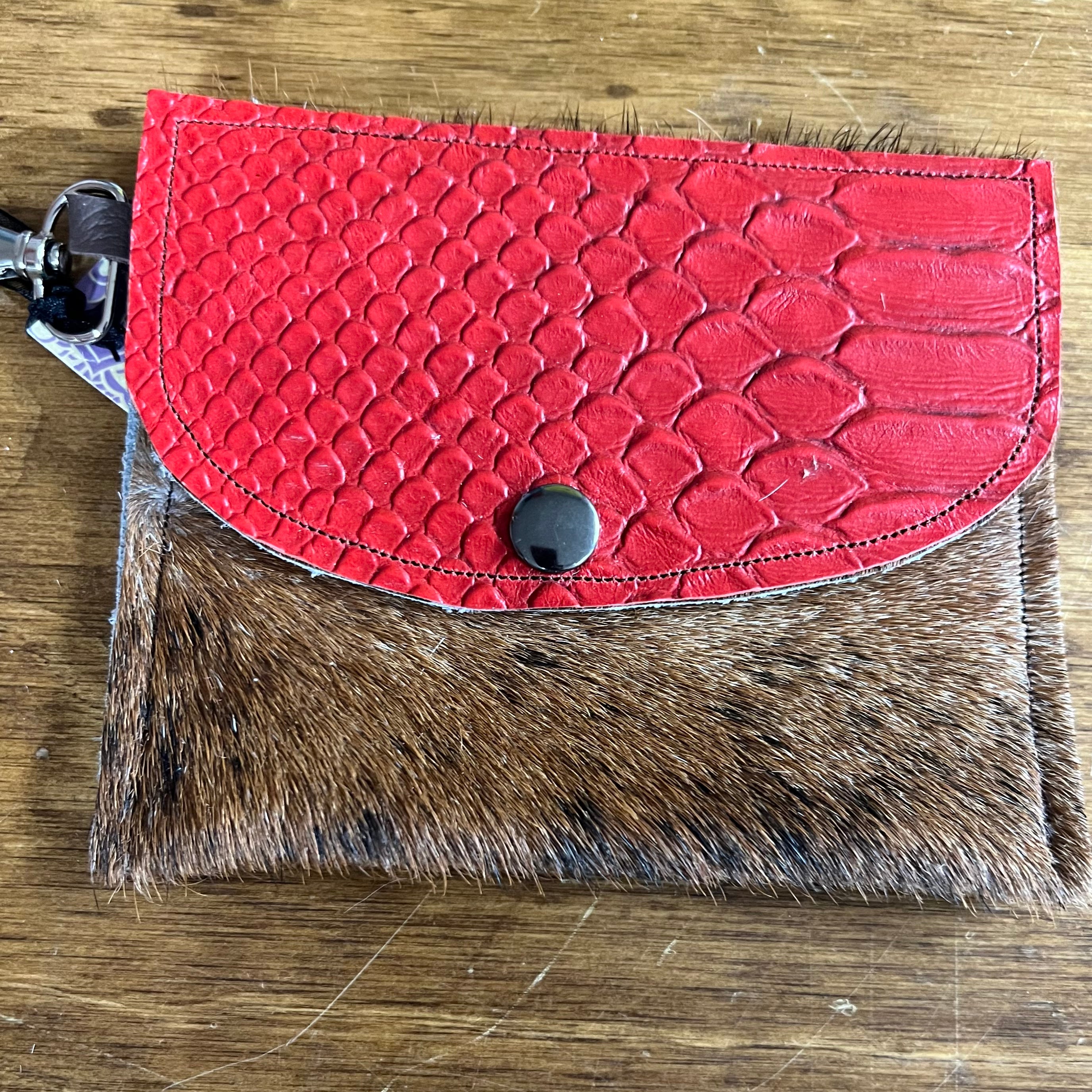 Leather fur on coin/card pouches