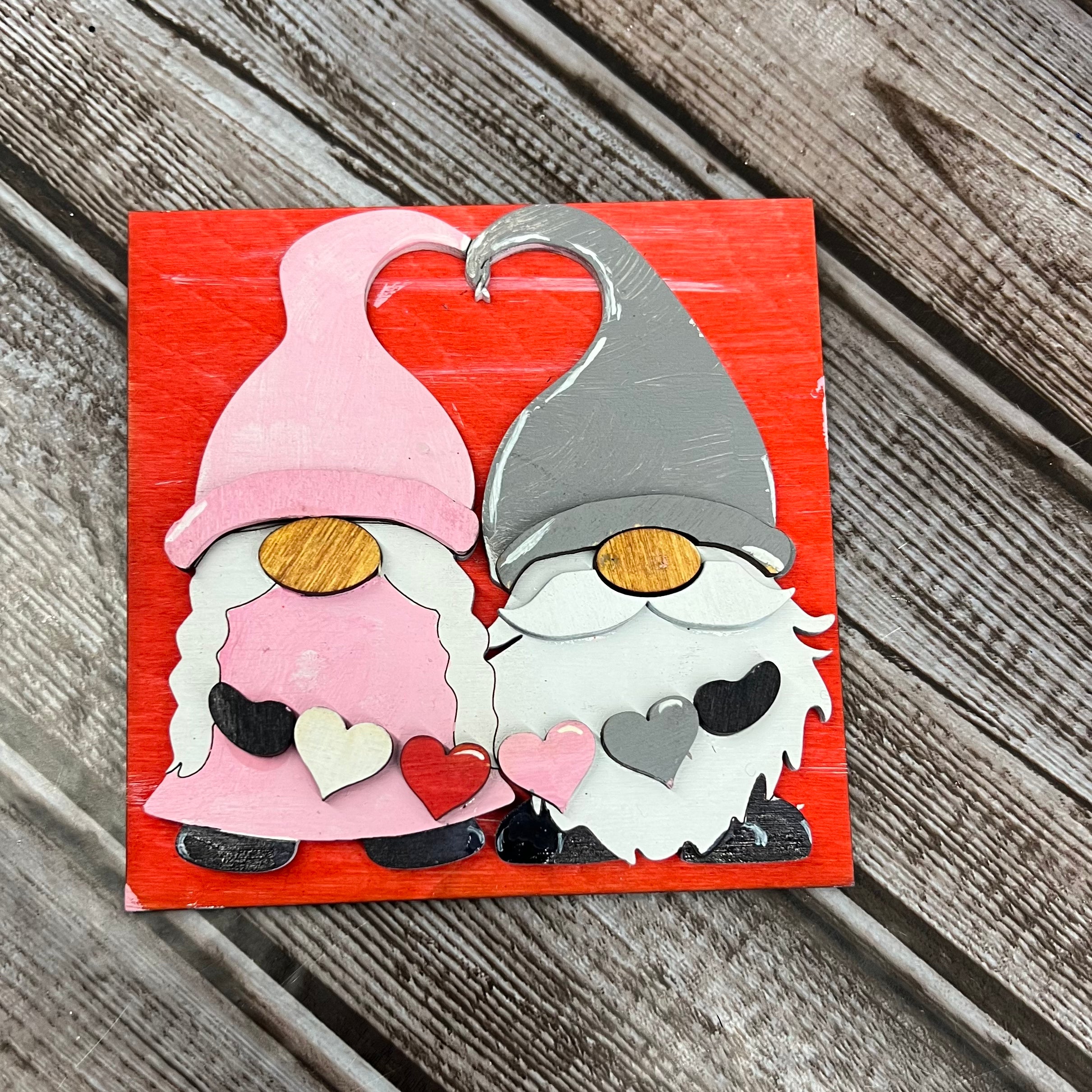 Gnome Couple -Red Background - Valentine’s Theme Square Insert