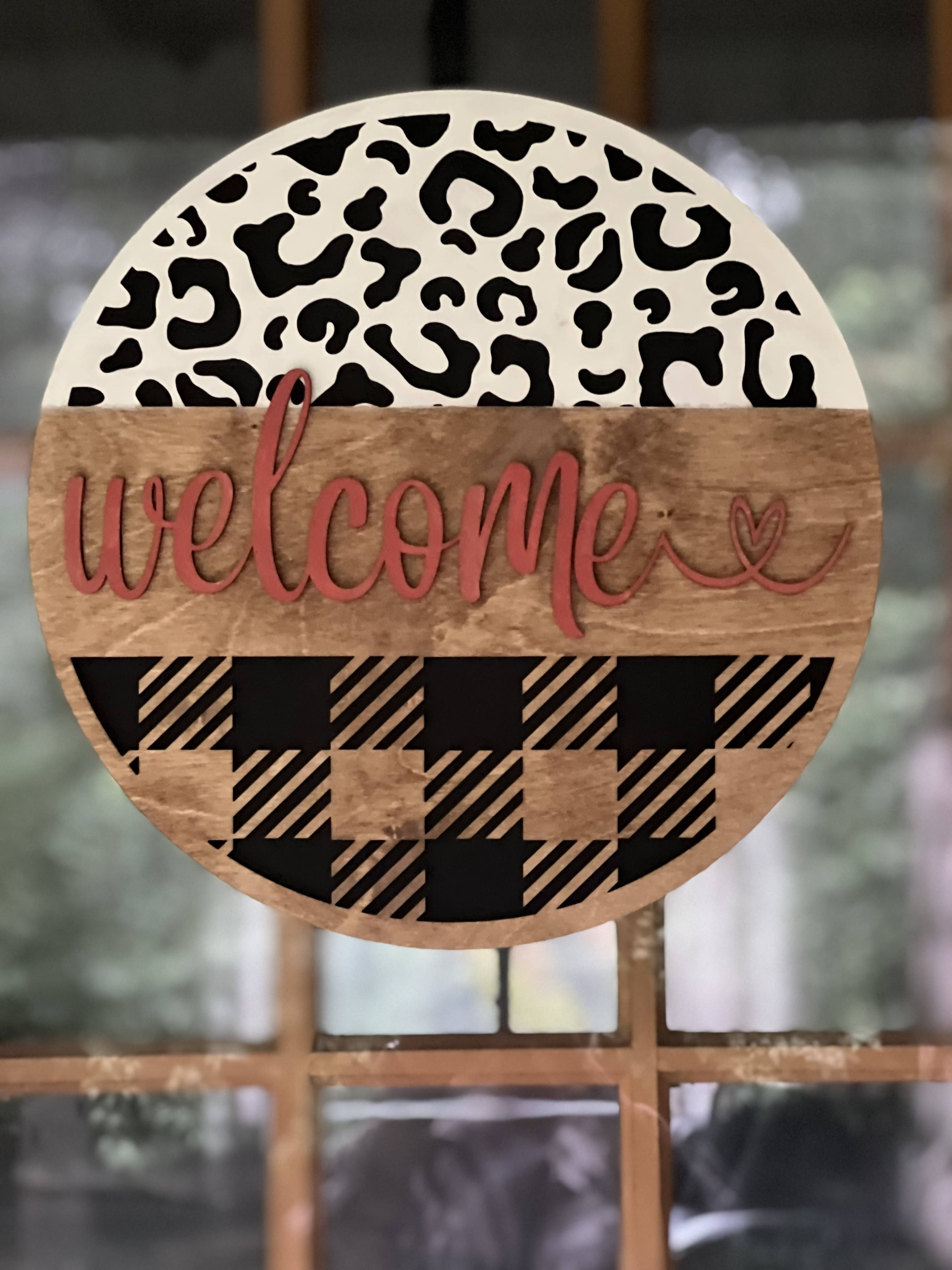 Wood Door Hanger (welcome leopard, plaid) WF4