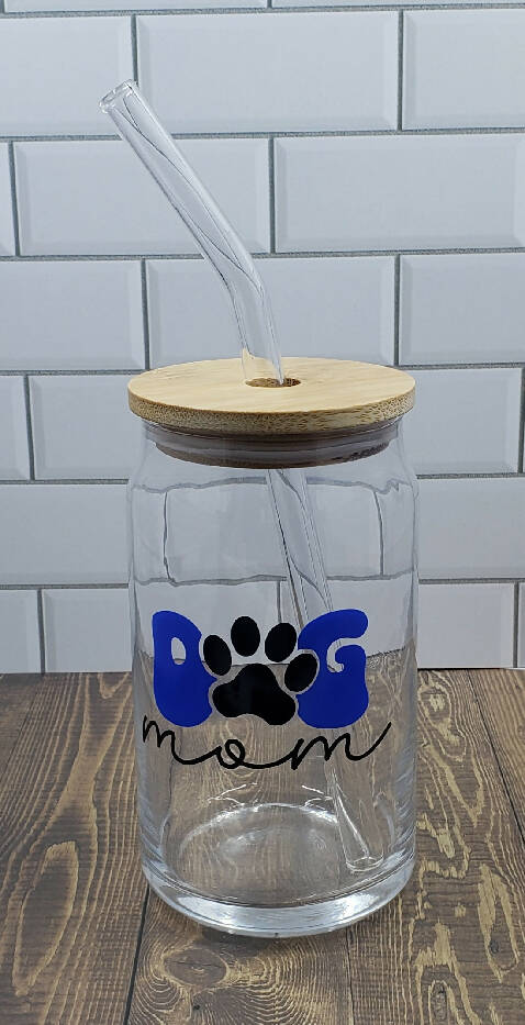 Iced Coffee Glass - Dog Mom - Blue