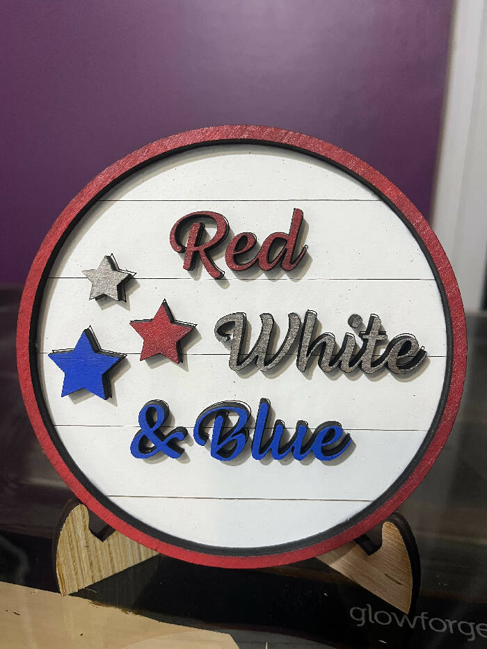Red white & blue 4th of July circle interchangeable insert