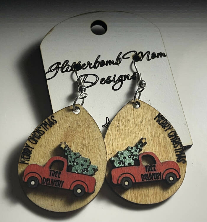 Vintage red truck Christmas earrings