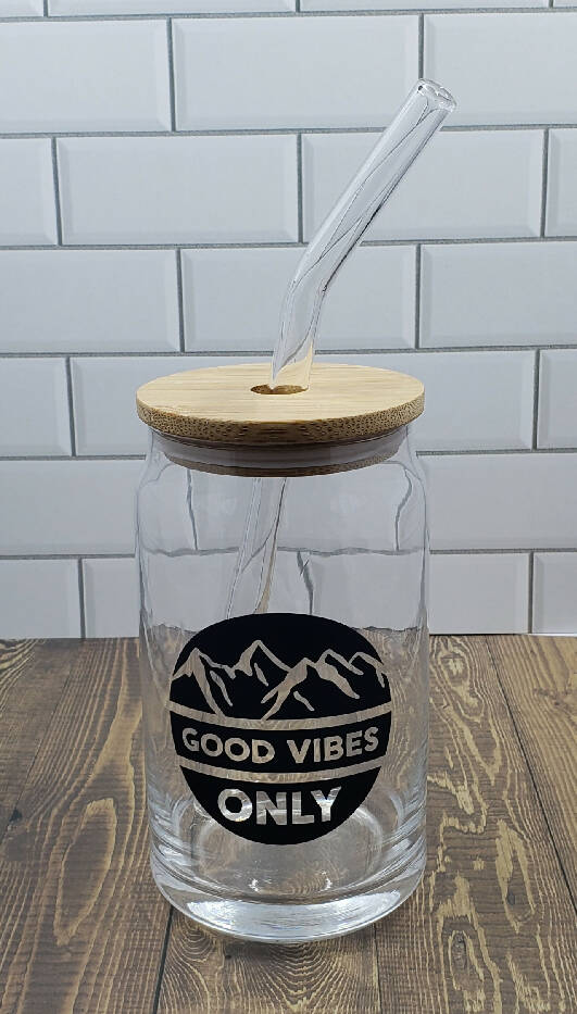 Iced Coffee Glass - Good Vibes Only