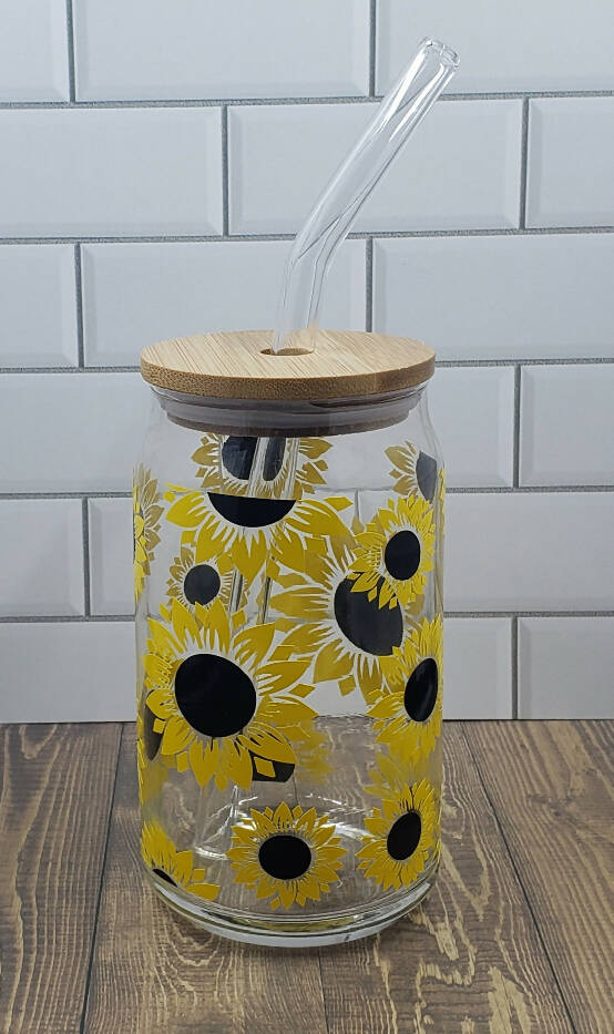 Iced Coffee Glass - Sunflowers