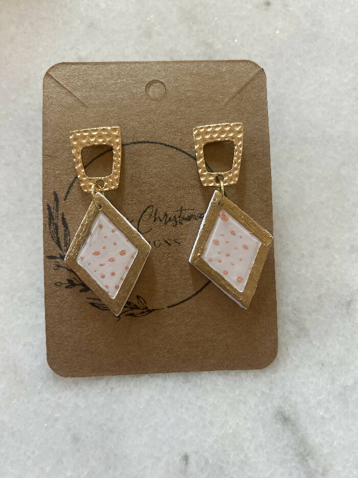 Peach and gold diamond dangles with square post
