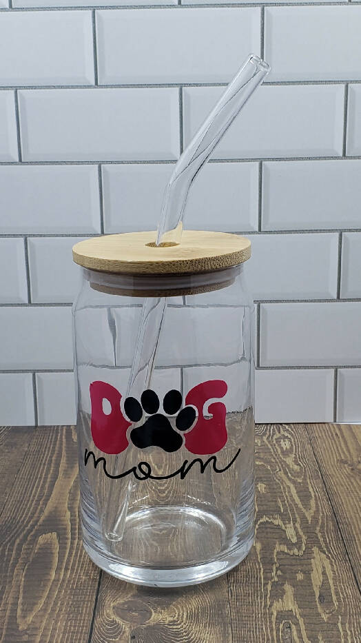 Iced Coffee Glass - Dog Mom - Pink