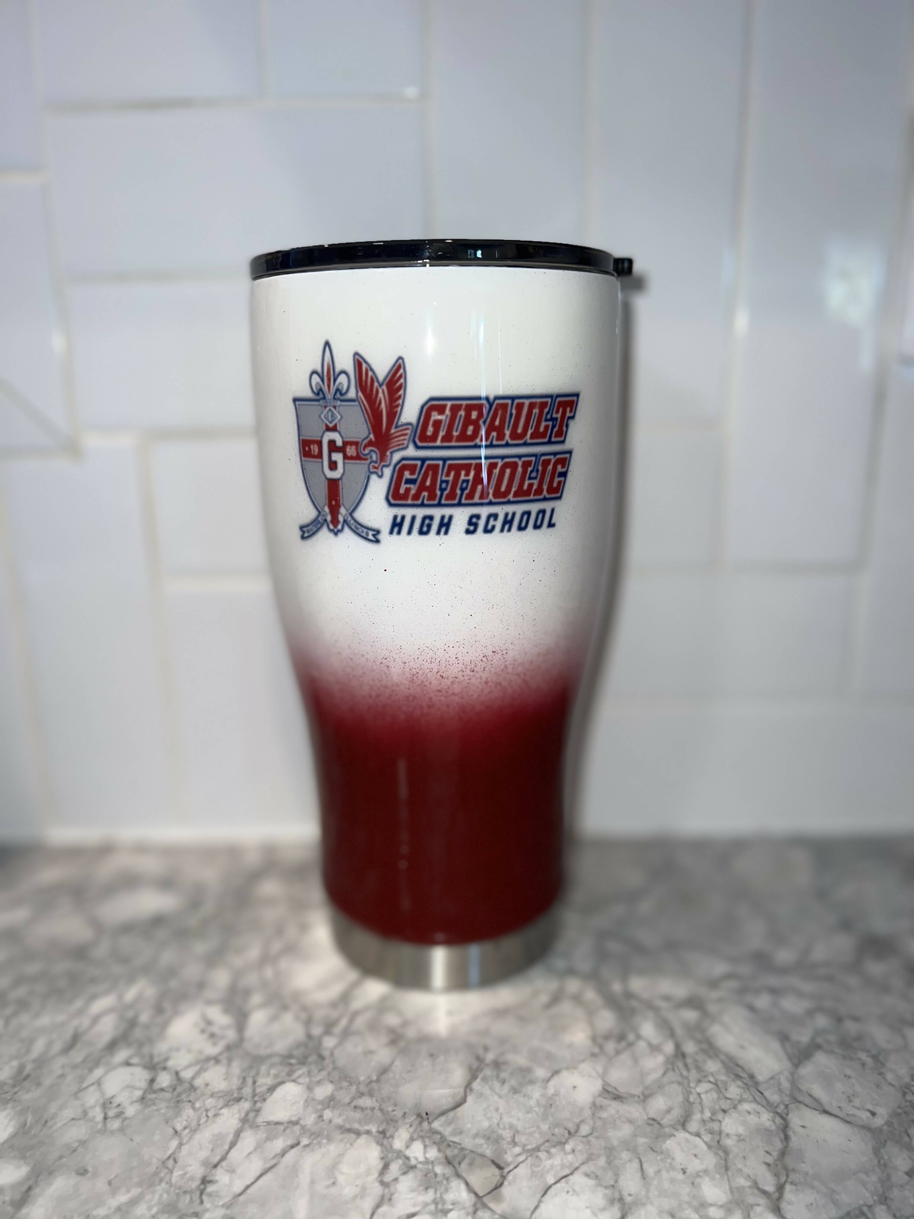 30oz white and maroon Gibault cup