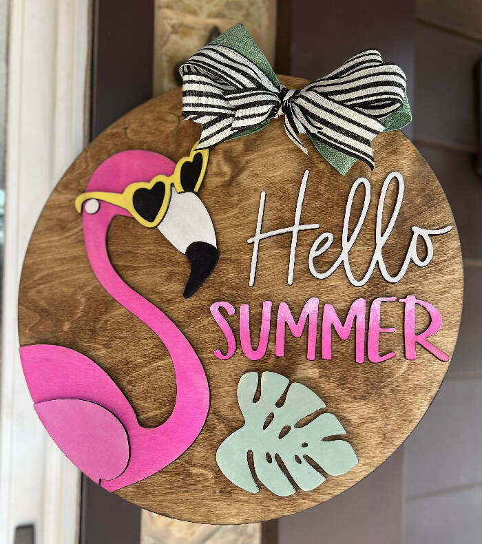 Wood Door Hanger (Hello Summer Flamingo) WF7